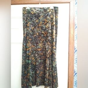 Velvet Like Brown Floral Maxi Skirt